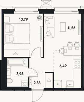 Планировка: 2-к, 35,1 м²