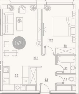 Планировка: 2-к, 50,4 м²
