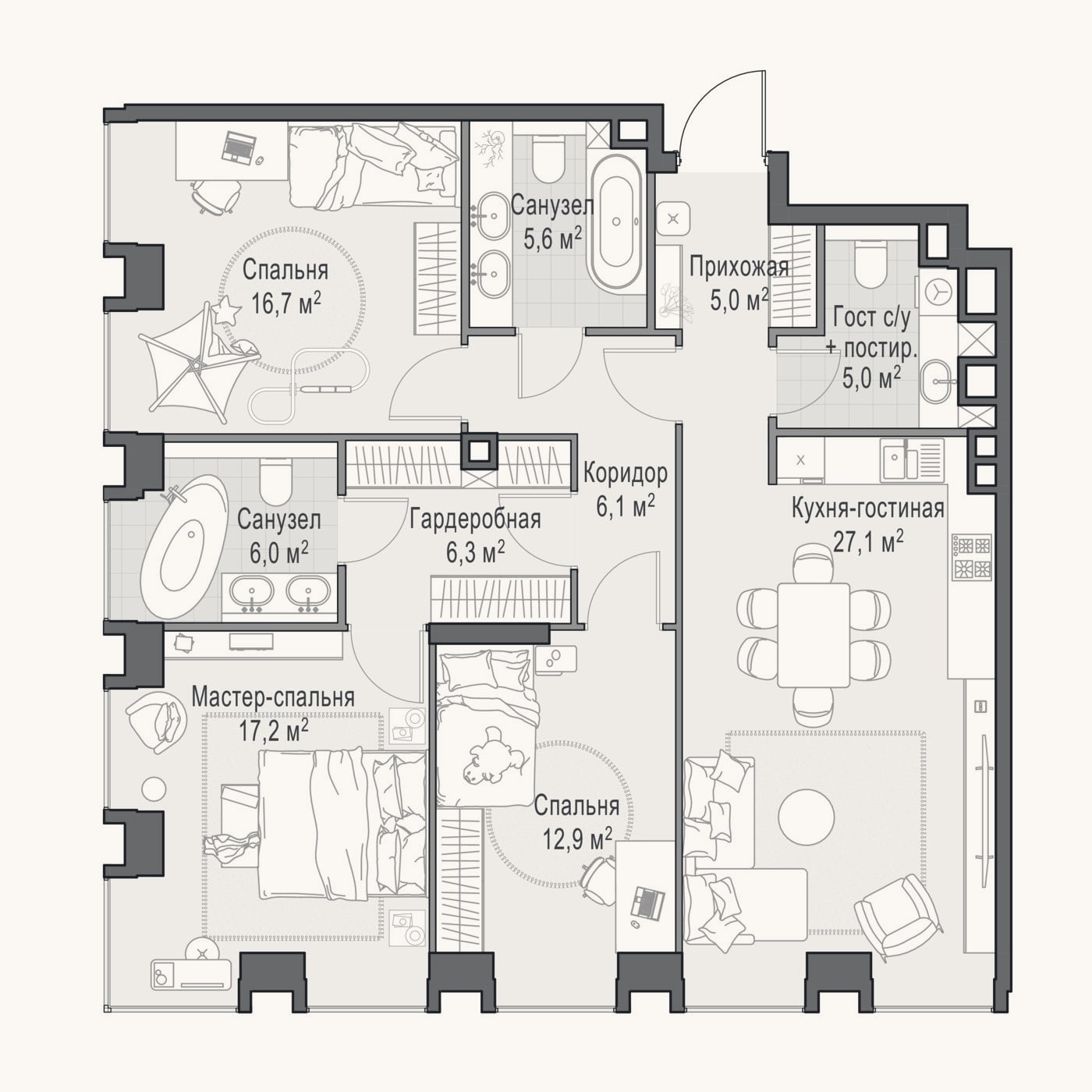 Планировка: 4+ к, 108,4 м²