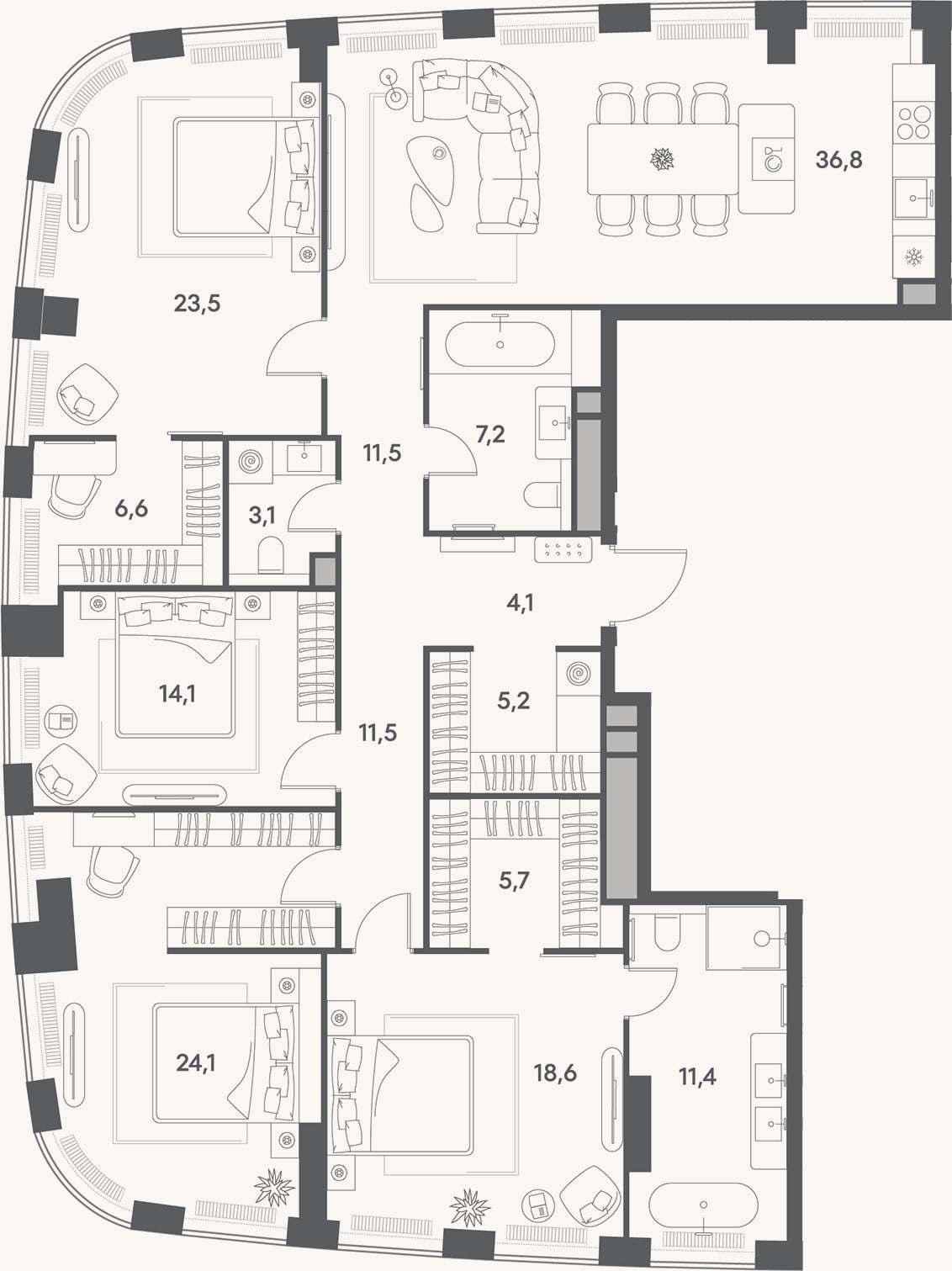 Планировка: 4+ к, 171,9 м²