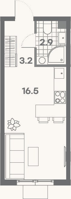 Планировка: Студия, 22,6 м²