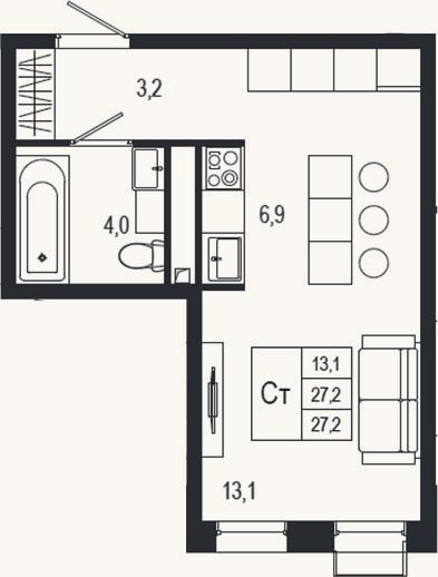 Планировка: Студия, 27,2 м²