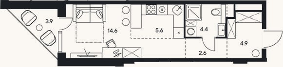 Планировка: Студия, 32,1 м²