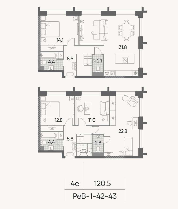 Планировка: 4+ к, 120,5 м²