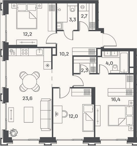 Планировка: 4+ к, 86,7 м²