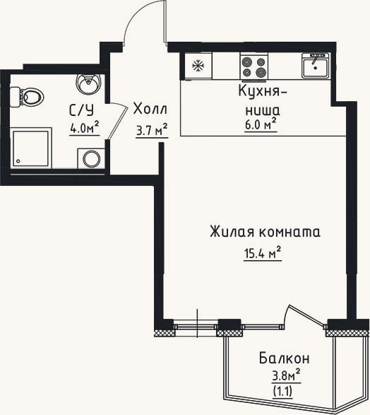Планировка: Студия, 29,1 м²