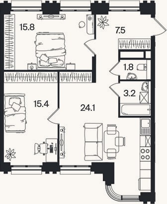 Планировка: 3-к, 67,8 м²