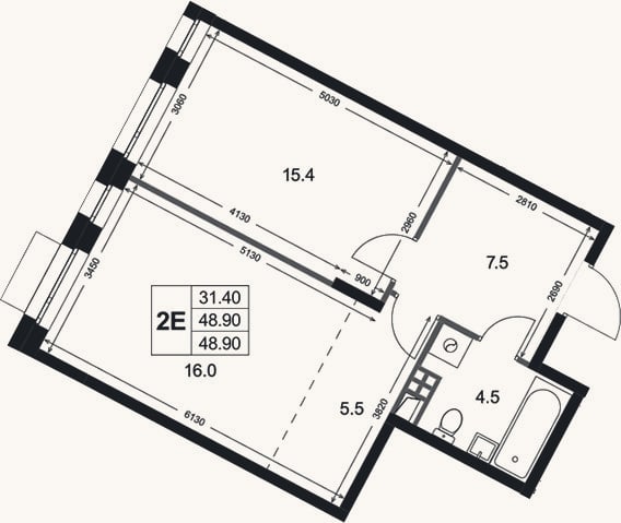 Планировка: 2-к, 48,9 м²