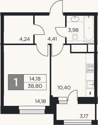 Планировка: 1-к, 37,2 м²