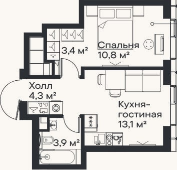 Планировка: 2-к, 35,5 м²