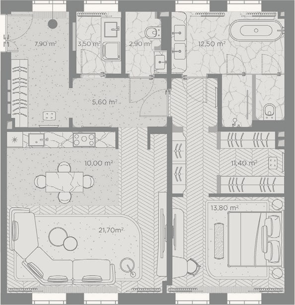 Планировка: 1-к, 89,3 м²