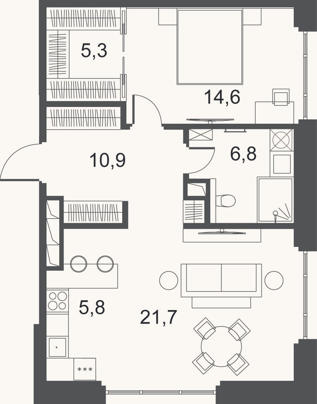 Планировка: 2-к, 65,2 м²