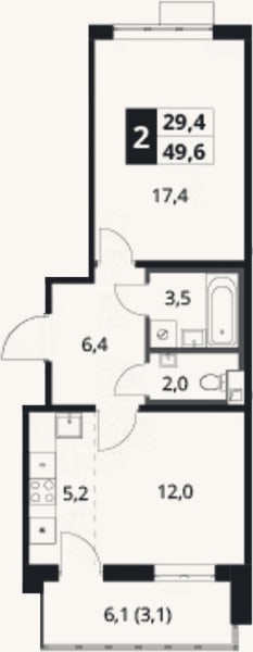 Планировка: 2-к, 46,5 м²