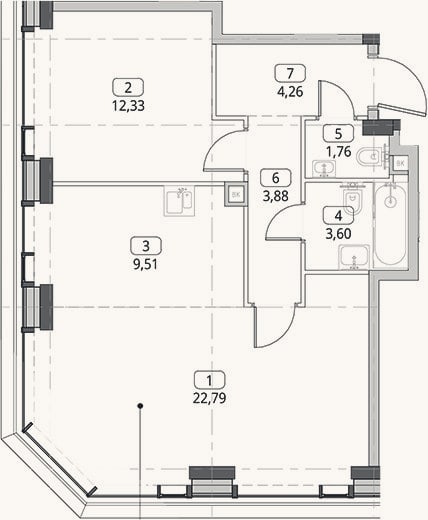 Планировка: 2-к, 58,1 м²