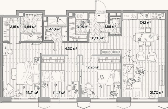 Планировка: 4+ к, 96 м²