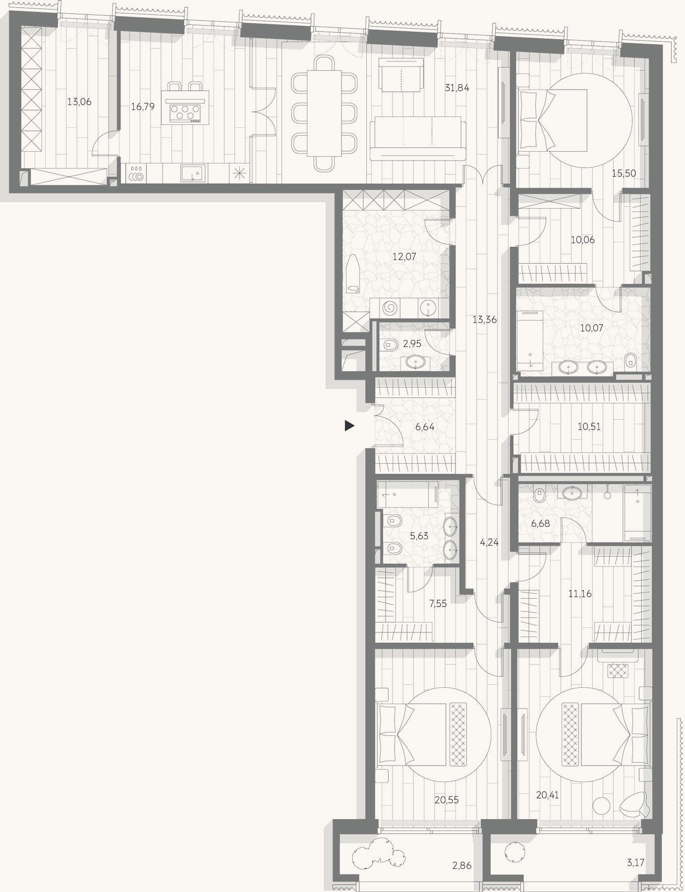 Планировка: 4+ к, 219,1 м²