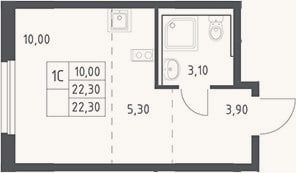 Планировка: Студия, 22,3 м²