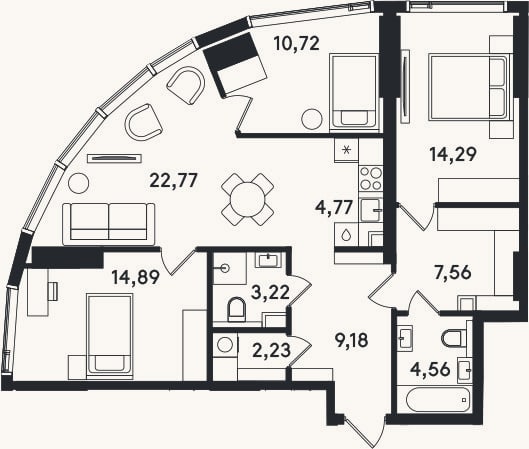 Планировка: 4+ к, 94,2 м²