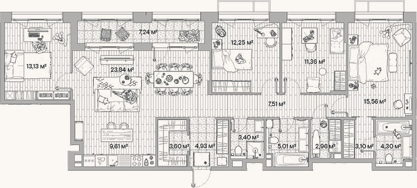 Планировка: 4+ к, 120,8 м²