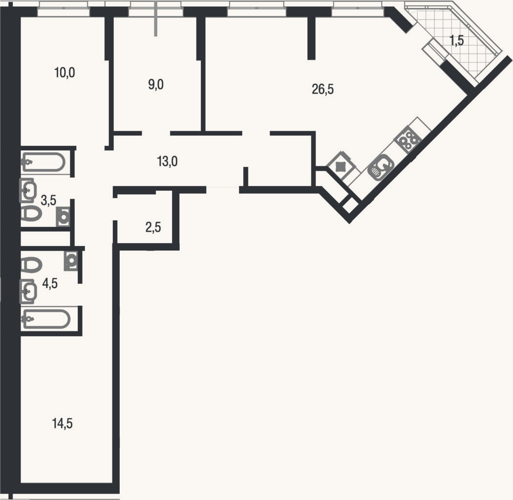 Планировка: 3-к, 83,5 м²