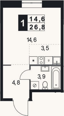Планировка: Студия, 26,8 м²