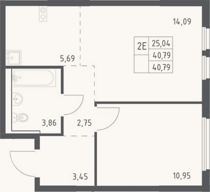 Планировка: 2-к, 40,8 м²