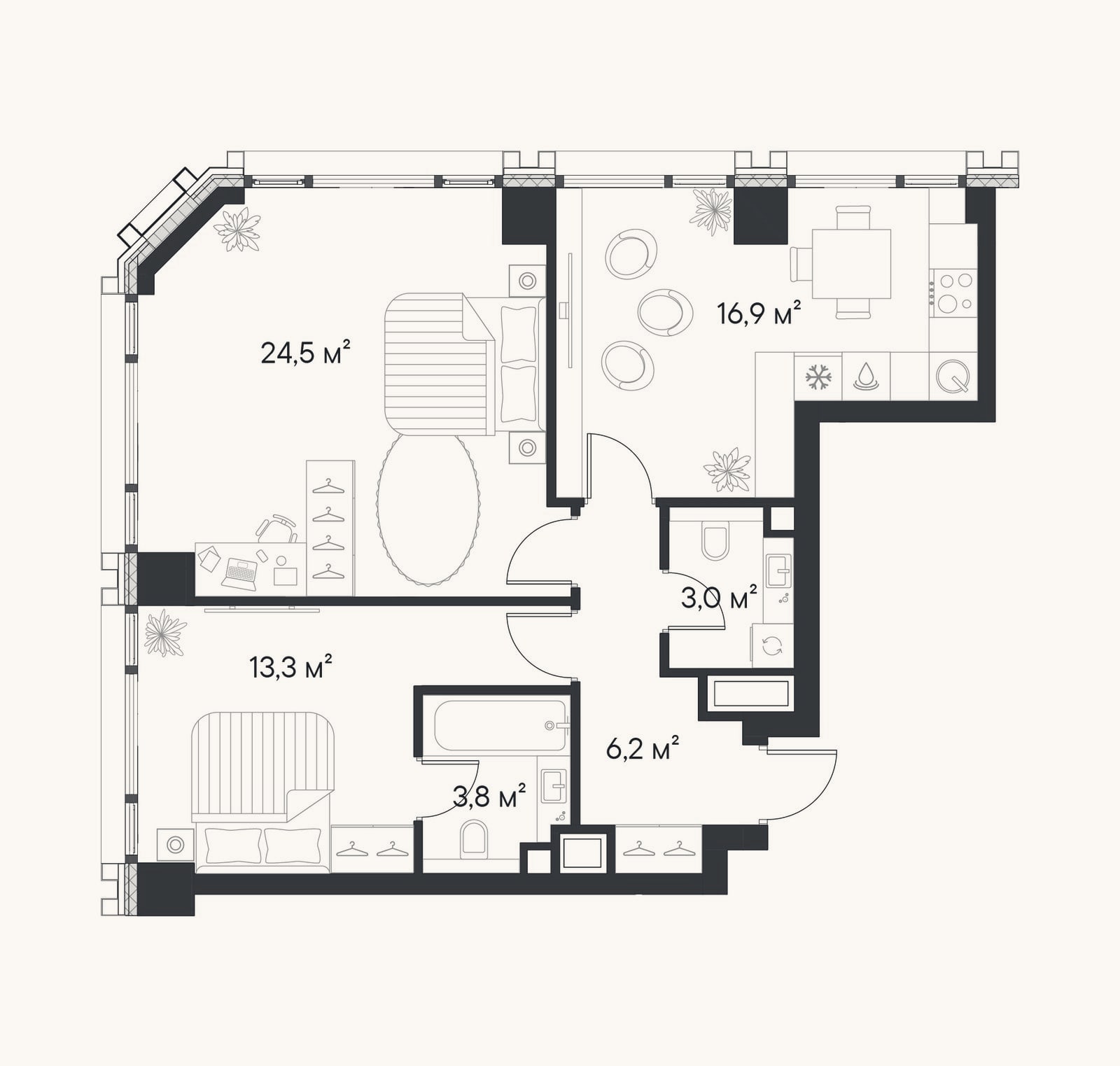 Планировка: 2-к, 67,7 м²