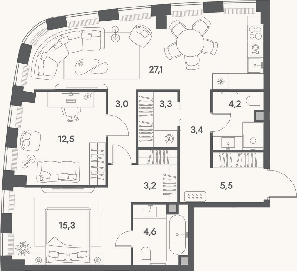 Планировка: 3-к, 82,1 м²