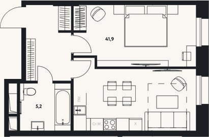 Планировка: Студия, 47,1 м²
