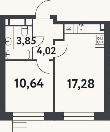 Планировка: 1-к, 35,8 м²