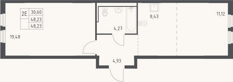Планировка: 2-к, 48,2 м²