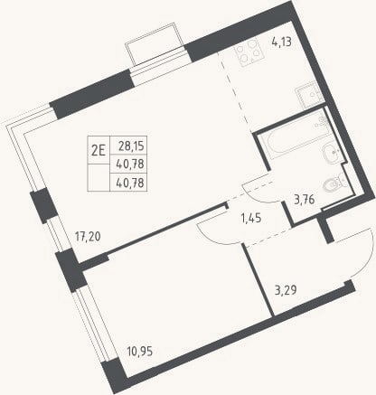 Планировка: 2-к, 40,8 м²
