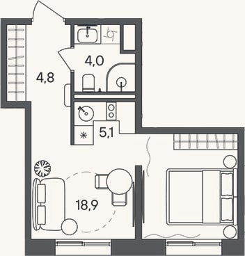 Планировка: Студия, 32,8 м²