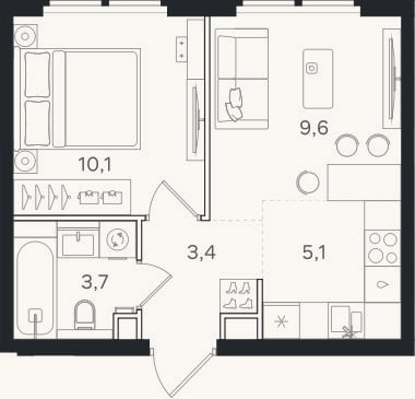 Планировка: 2-к, 31,9 м²