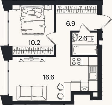 Планировка: 2-к, 36,3 м²