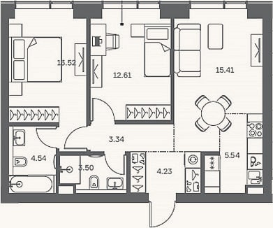Планировка: 3-к, 62,7 м²