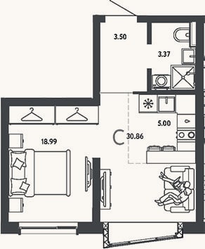 Планировка: Студия, 30,9 м²