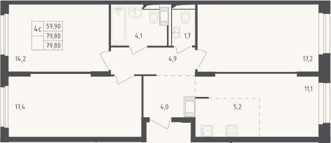 Планировка: 4+ к, 79,8 м²
