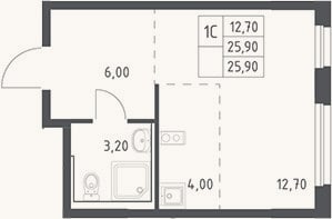 Планировка: Студия, 25,9 м²