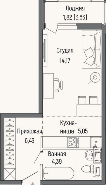 Планировка: Студия, 30 м²