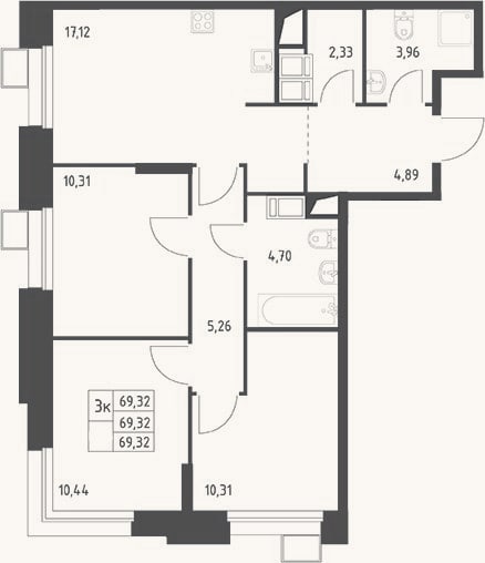 Планировка: 4+ к, 69,3 м²