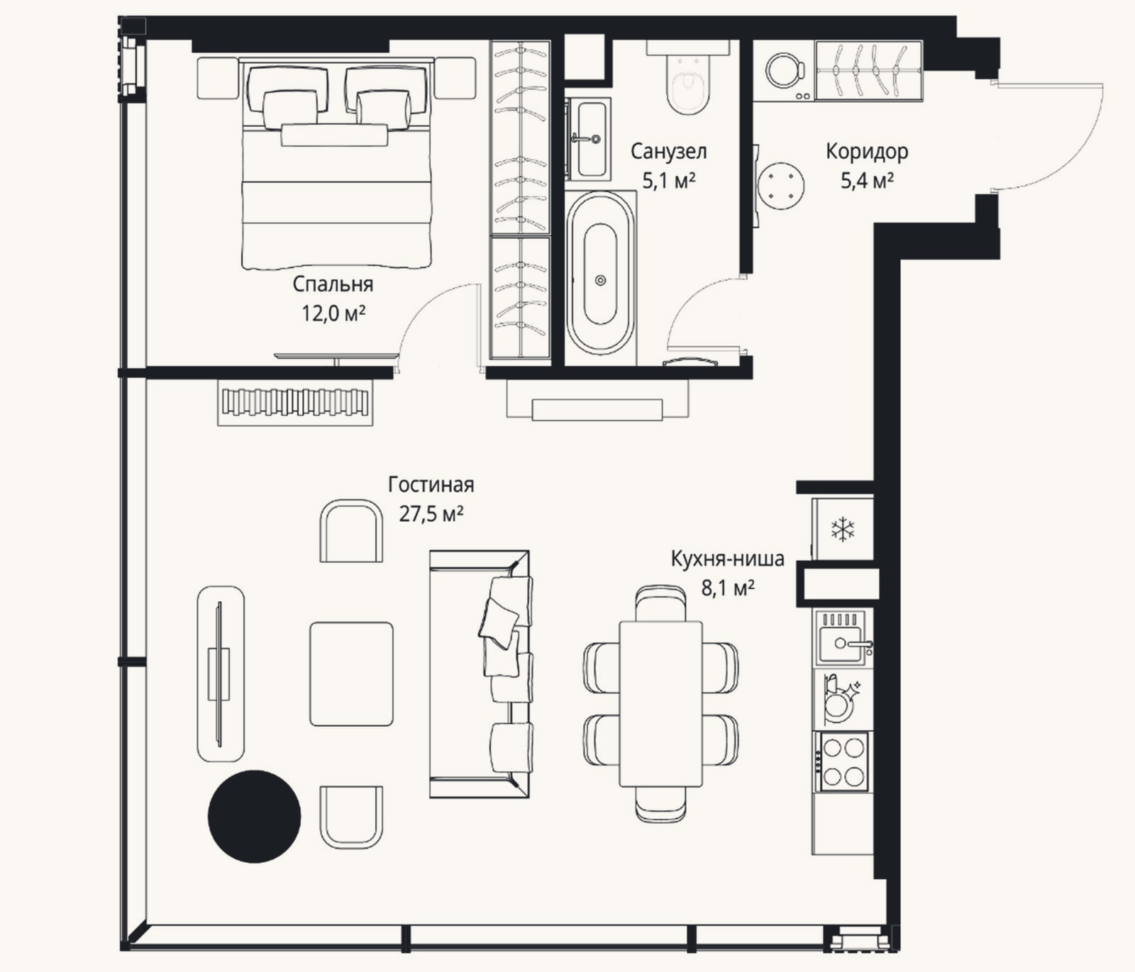 Планировка: 2-к, 58,1 м²
