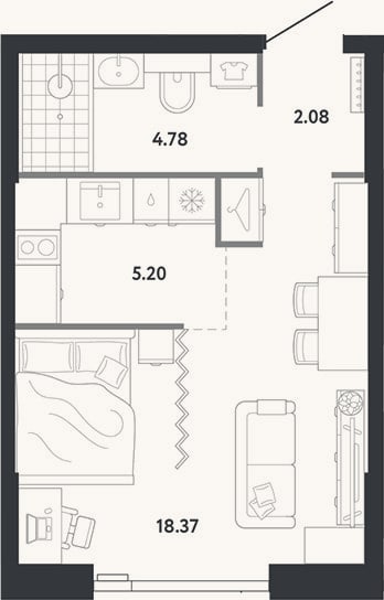 Планировка: Студия, 30,4 м²
