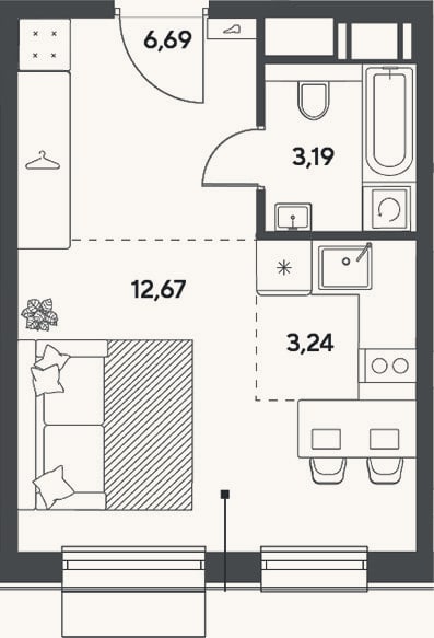 Планировка: Студия, 25,8 м²