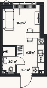 Планировка: Студия, 23 м²