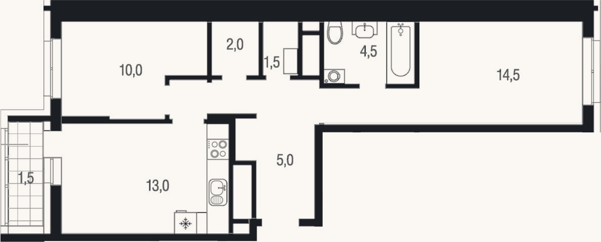 Планировка: 2-к, 50,5 м²