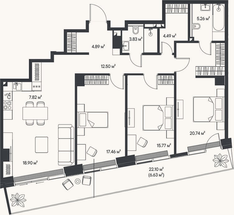 Планировка: 4+ к, 111,7 м²