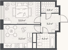 Планировка: 1-к, 36,6 м²