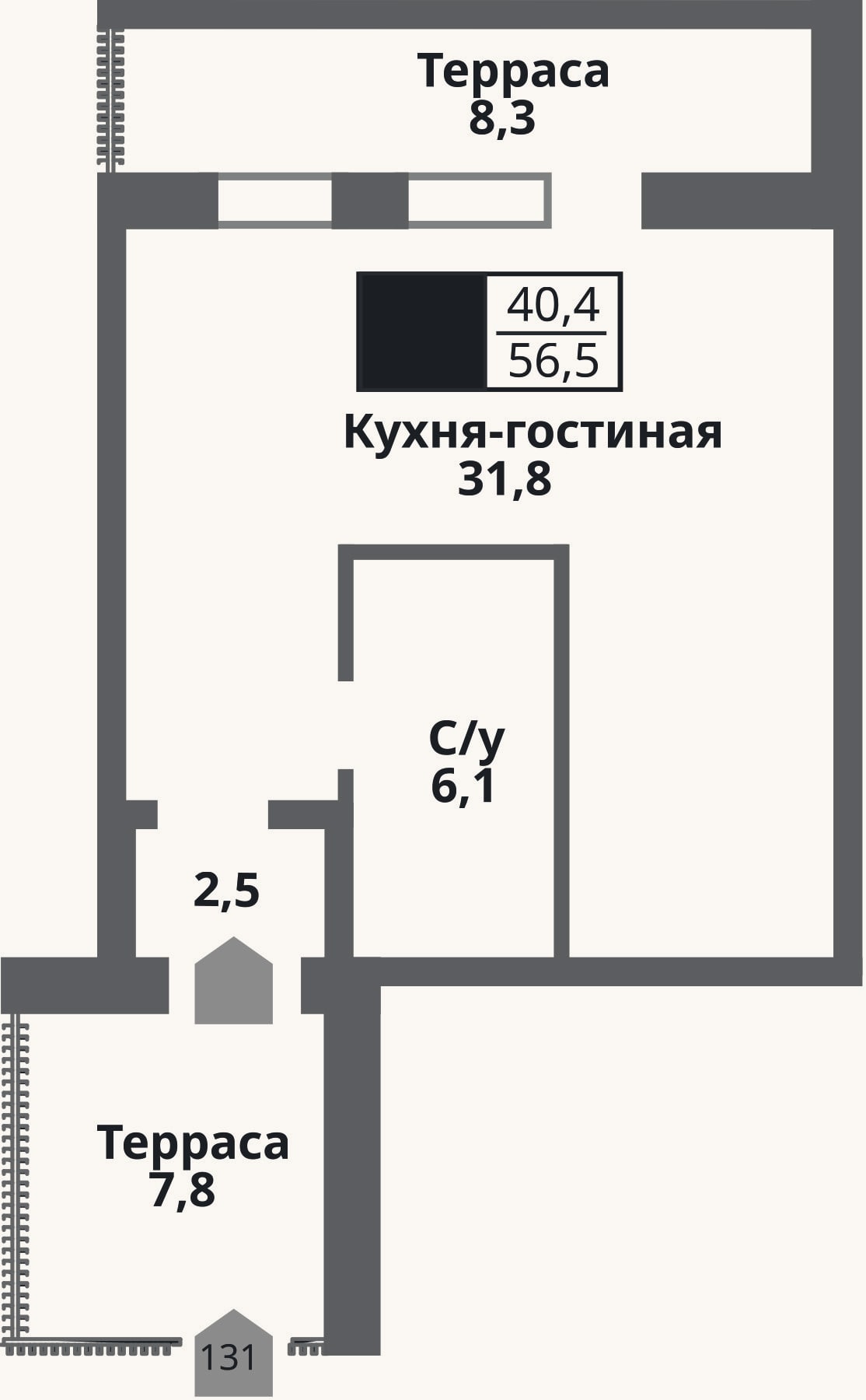 Планировка: Студия, 40,4 м²