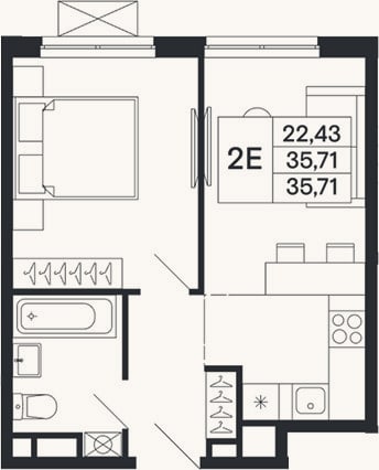 Планировка: 2-к, 35,7 м²